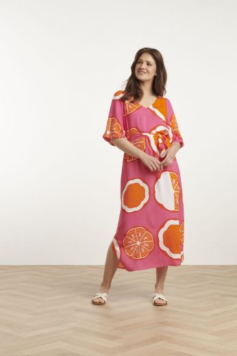 Bild von Fliessendes Kleid Bindegürtel Halbarm, orange multicolour