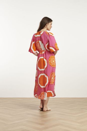 Bild von Fliessendes Kleid Bindegürtel Halbarm, orange multicolour