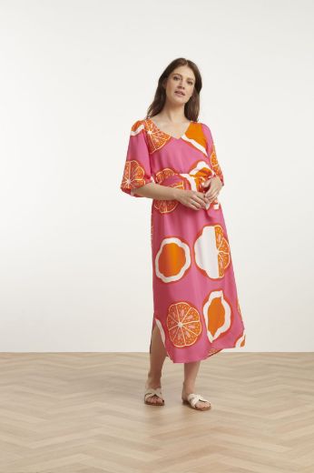 Bild von Fliessendes Kleid Bindegürtel Halbarm, orange multicolour