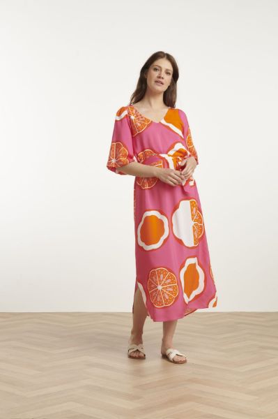 Zeige Details für Fliessendes Kleid Bindegürtel Halbarm, orange multicolour Bild von Fliessendes Kleid Bindegürtel Halbarm, orange multicolour