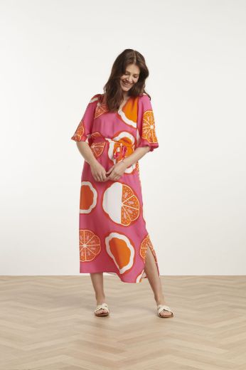 Bild von Fliessendes Kleid Bindegürtel Halbarm, orange multicolour