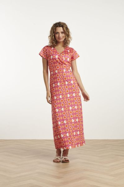 Agrandir l'image de Robe midi col V, imprimé rose orange Image de Robe midi col V, imprimé rose orange