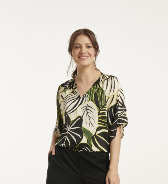 Agrandir l'image de Tall Femme Blouse Col V Extra Longue, vert multicolore Image de Tall Femme Blouse Col V Extra Longue, vert multicolore