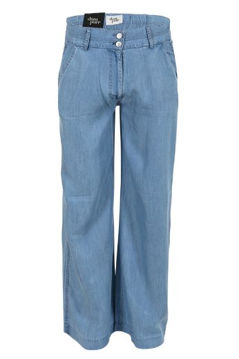 Picture of Tall Wide ladies' Trousers Tencel extra long, blue