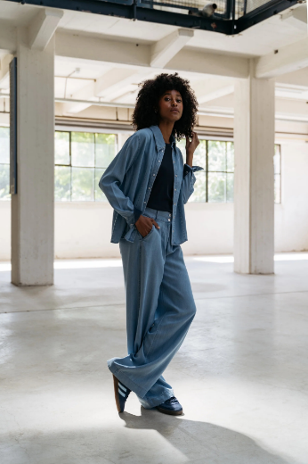 Picture of Tall Wide ladies' Trousers Tencel extra long, blue