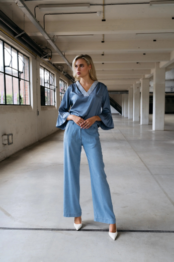 Picture of Tall Wide ladies' Trousers Tencel extra long, blue