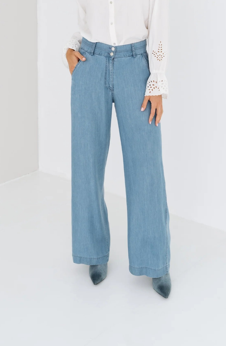 Picture of Tall Wide ladies' Trousers Tencel extra long, blue