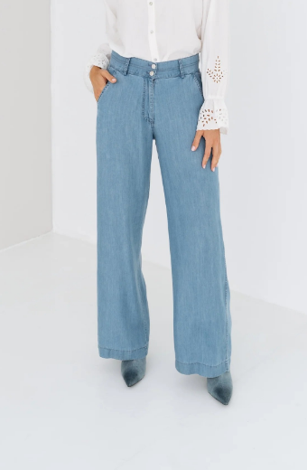 Picture of Tall Wide ladies' Trousers Tencel extra long, blue