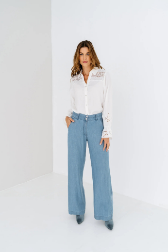 Picture of Tall Wide ladies' Trousers Tencel extra long, blue