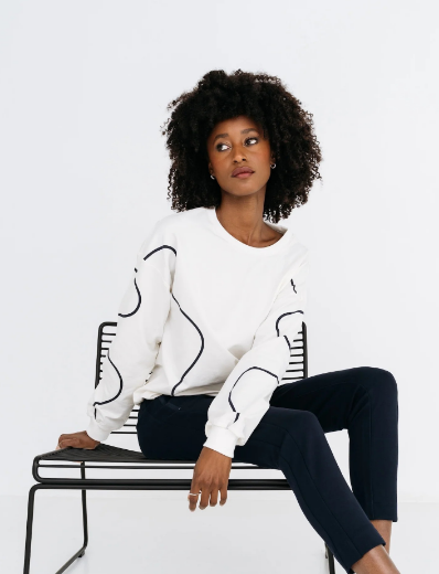 Image de Tall Femmes Sweat-Shirt Extra Long, blanc cassé navy