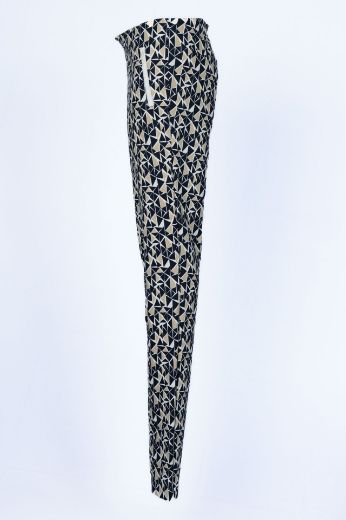 Bild von Tall Damen Slim Fit Hose Jacky Zip L38 Inch, blue beige print