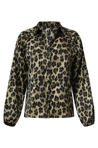 Picture of Tall Women Satin Blouse Leopard Print Puff Sleeves