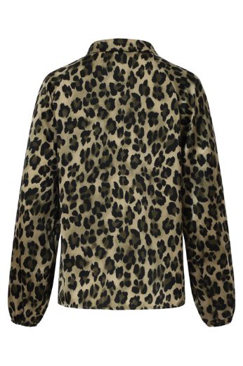 Picture of Tall Women Satin Blouse Leopard Print Puff Sleeves