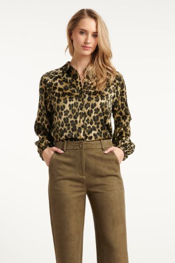 Picture of Tall Women Satin Blouse Leopard Print Puff Sleeves