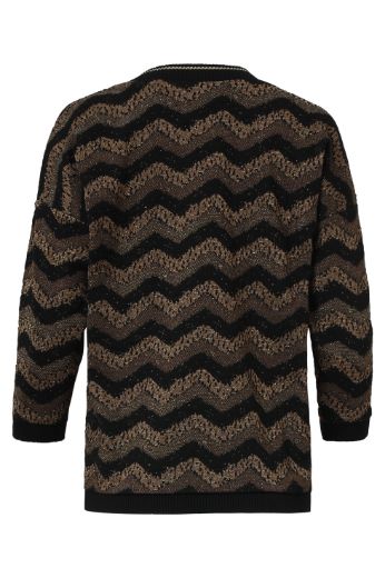 Picture of Women Zig-Zag Fine Knit Top Black Gold Lurex