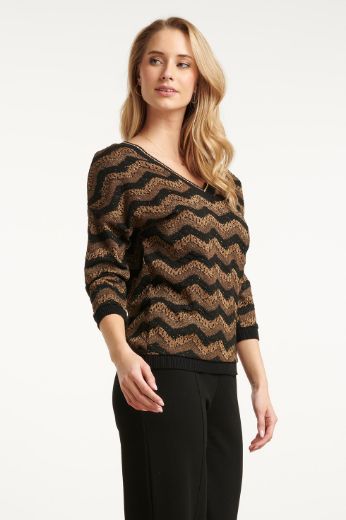 Picture of Women Zig-Zag Fine Knit Top Black Gold Lurex