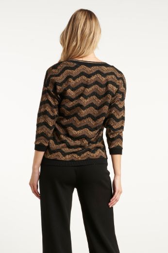 Picture of Women Zig-Zag Fine Knit Top Black Gold Lurex