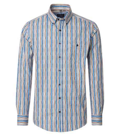 Bild von Tall Herren Hemd Casual Fit Ärmellänge 72 cm, blau braun gestreift