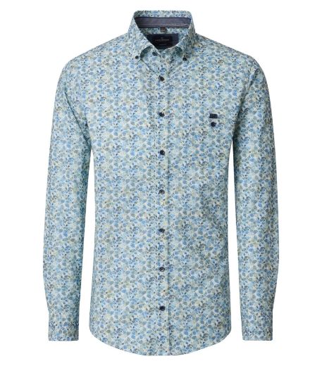 Image de Tall Hommes Chemise Casual Fit Coupe Décontractée Manches 72 cm, motif vert et bleu