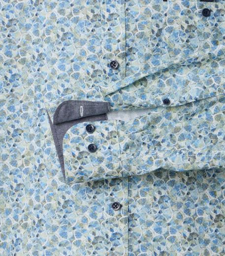 Image de Tall Hommes Chemise Casual Fit Coupe Décontractée Manches 72 cm, motif vert et bleu