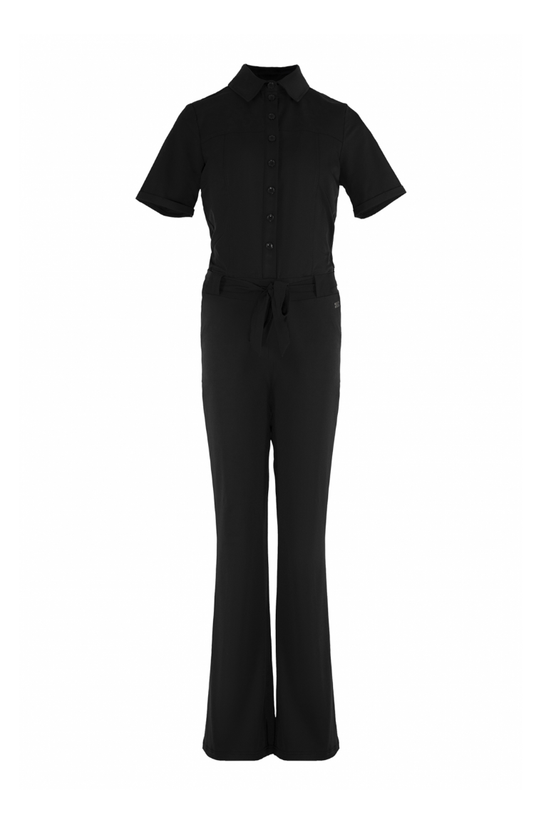 Image de Tall Jumpsuit Travel Boutons Ceinture Nouer Extra Longue, noir
