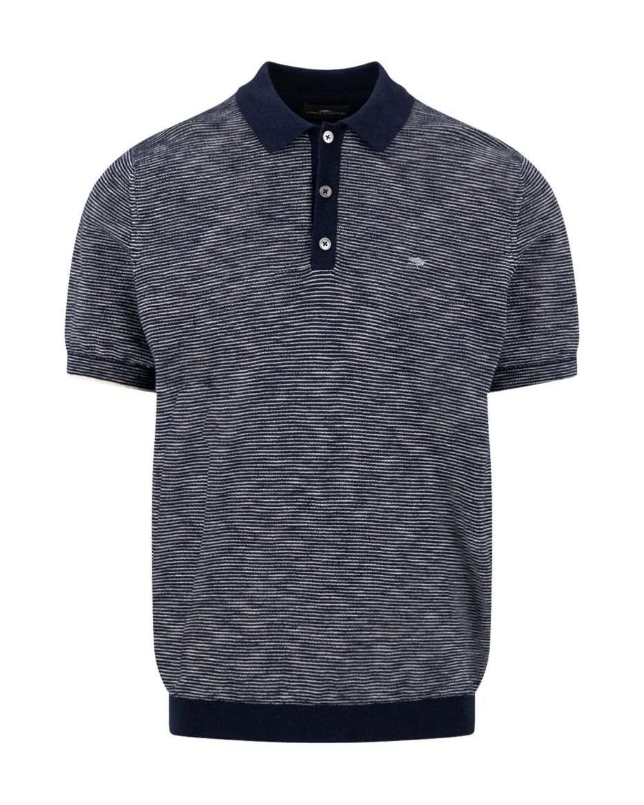 Bild von Tall Herren Poloshirt Baumwolle Leinen, gestreift