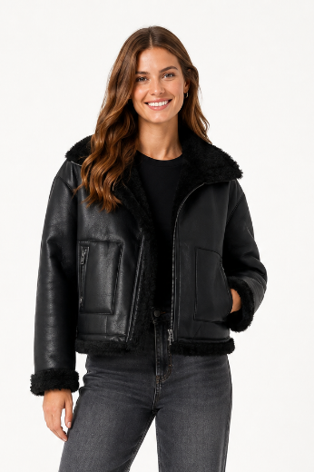 Bild von Tall Damen Jacke Faux Leather Fur