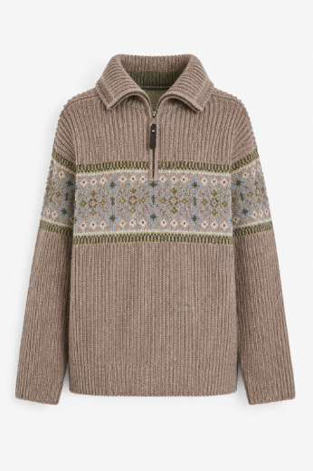 Bild von Tall Herren Strickpullover Troyer Lammwolle Gerippt