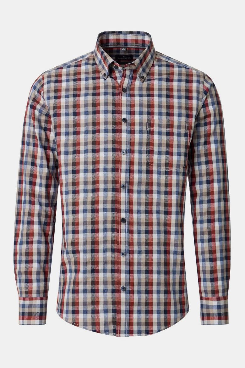 Bild von Tall Herren Hemd Casual Fit Ärmellänge 72 cm, blau orange Karo